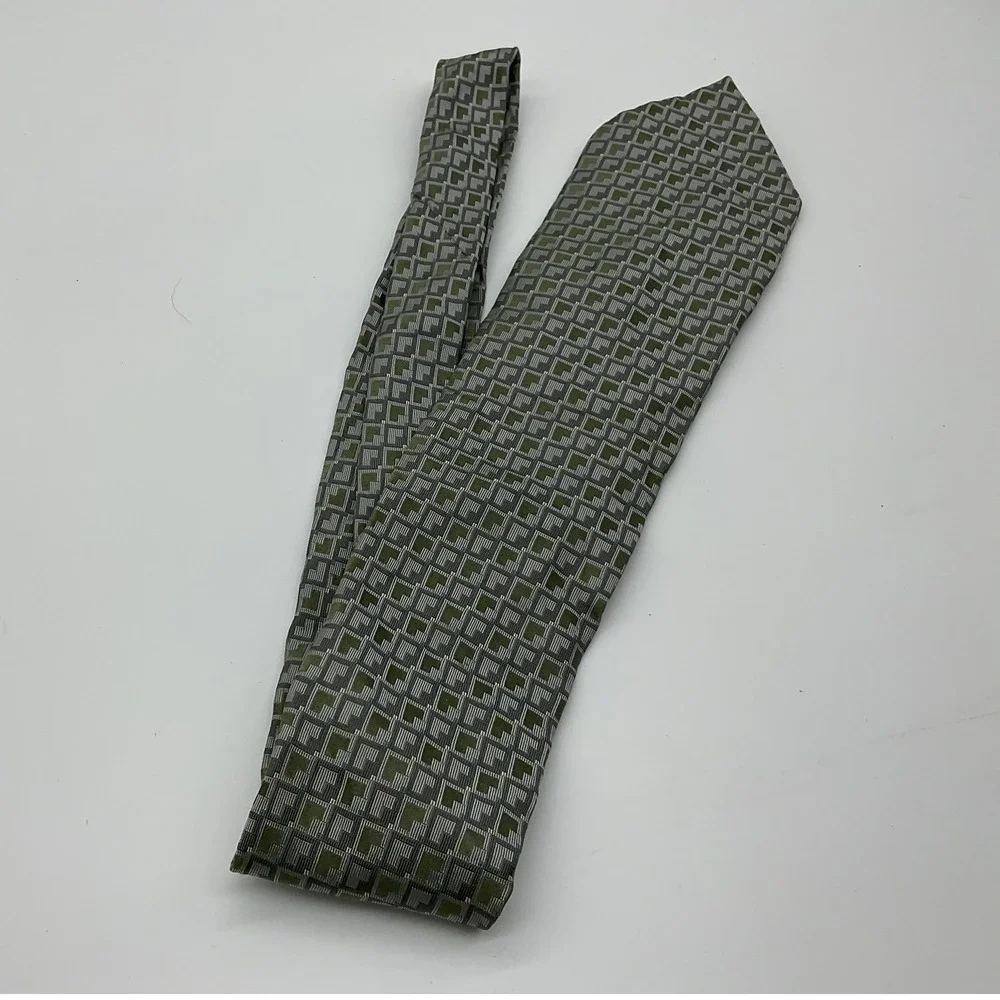 Stafford Necktie Mens Olive Green Grey Geometric Silk Classic Formal Accessory